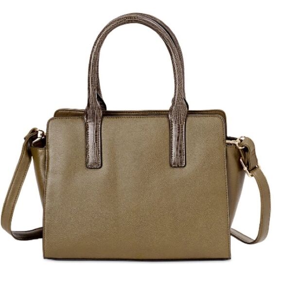 Olive Satchel Handbag with removable pouch - Picture 3 of 4